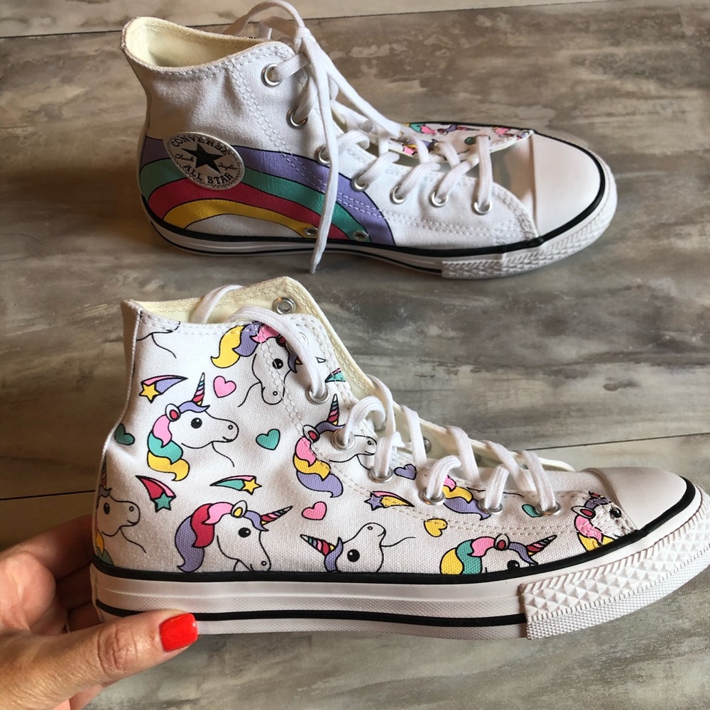 Converse chuck Taylor high top Junior unicorn rainbow sneaker shoe  pink white 4 - Picture 4 of 8